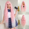 Lange rosa-weiße Farbverlaufswellenperücke mit Pony für süße Lolita Modekostüme - Kristallrosa