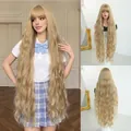 Extra long light blonde wavy synthetic wig with bangs for Lolita and cosplay costume - Brown Gold