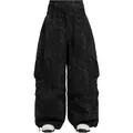Loose black leopard print snowboard pants featuring high waist protector and cargo pockets - Grey Leopard Print