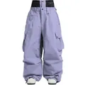 Lavender purple loose high-waisted ski pants for professional snowboarding and outdoor. - Light Purple