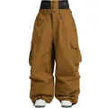 Professional brown waterproof loose-fitting snowboarding pants with protective high waist - Brown