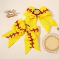 Handgefertigte gelbe Glitzer-Haarschleifen im Baseball-Design mit schwarzen Haargummis - 2 Stück/Packung (5118) / 8 Zoll / Gelb