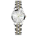 Elegante reloj de cuarzo bicolor para mujer con índices de diamantes y visualización de fecha - Oro y Plata