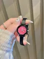 Elegant octagonal pink dial women's quartz watch featuring a stylish black leather strap - Black Leather Strap Pink Dial / Cool Black Rose