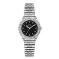 Elegante reloj de lujo IBSO en acero plateado con esfera negra de diamantes para mujer - Plata Negro