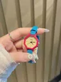 Dopamine-inspired octagonal ladies quartz watch with blue and pink contrast strap - Blue Leather Strap Pink Frame / Contrast Blue Rose