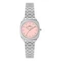 Reloj de acero plateado para mujer con esfera cuadrada rosa claro y correa de eslabones - Solo reloj / Rosa Plata