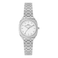 Elegante reloj cuadrado plateado para mujer con correa de acero y esfera blanca minimalista - Solo reloj / Plata Blanco