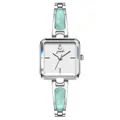 Elegant women's square quartz watch with silver bangle bracelet and mint green inlays - Blue Bracelet Style (62043)