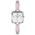 Elegant women's silver square bangle watch featuring stylish pink marble pattern inlay. - Pink Bracelet Style (62043)