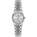 Elegante reloj de cuarzo de acero inoxidable plateado para mujer con esfera grabada. - Plata/Blanco