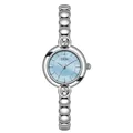 Elegant silver women's bracelet watch with a light blue mother-of-pearl dial and quartz movement - Silver Case Light Blue Dial Silver Band