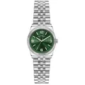 Elegante reloj de acero inoxidable plateado para mujer con esfera verde texturizada. - Verde Plateado
