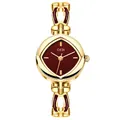 Élégante montre bracelet à quartz GEDI dorée pour femme avec cadran rouge rétro - Boîtier Doré Cadran Rouge