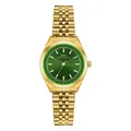 Orologio al quarzo di lusso da donna in acciaio dorato con quadrante verde smeraldo. - Quadrante a Raggiera Verde / Oro