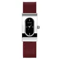 GUOU vintage rectangular women's quartz watch with red leather strap and silver case - Silver Case Black Dial Burgundy Strap