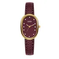 Elegante reloj de cuarzo burdeos para mujer con una caja ovalada dorada y cuero - Marco Dorado / Burdeos