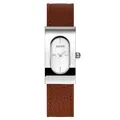 GUOU vintage square quartz watch with brown leather strap and silver oval dial - Silver Case White Dial Brown Strap