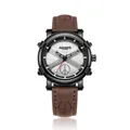 Fashion quartz watch with brown leather strap and peace symbol dial - Dark Coffee