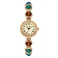 Vintage luxury gold-tone quartz bracelet watch with colorful turquoise stones - Gold Case Colorful Stones (52108)