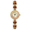 Elegant GEDI vintage gold quartz bracelet watch featuring brown cat eye stones for women - Gold Case Brown Cat's Eye Stone (52108)
