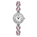 Montre bracelet à quartz élégante pour femmes en argent avec pierres œil-de-chat roses. - Boîtier Argenté Pierre Rose (52108)