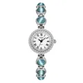 Montre-bracelet à quartz vintage argentée pour femme avec pierres sarcelle et cadran romain - Boîtier Argenté Œil de Chat Bleu (52108)
