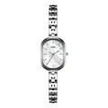 Elegant oval quartz watch for women with silver-toned stainless steel link bracelet design - Silver White Face