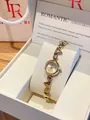 Detailed view of vintage gold ladies watch with geometric steel strap in elegant gift box - Gold Geometric Steel Band (2626)