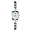 Elegant silver oval watch for women with mother of pearl dial and minimalist bracelet - Silver Case Blue Dial