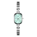 Elegante reloj de cuarzo ovalado para mujer con pulsera plateada y esfera verde - Plateado Con Esfera Verde