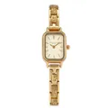 Vintage style women's gold watch featuring a rectangular dial and textured steel link band. - Rounded Rectangle Dial Style / Gold Steel Band (2620)