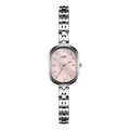 Elegante reloj de cuarzo ovalado plateado para mujer con una esfera de nácar rosa - Plateado con Esfera Rosa