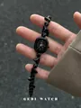 Vintage Gedi quartz watch for women with irregular black bead bracelet and chic dial - All Black Style (14049) / Dark Night All Black