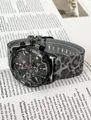 Macro view showing the detailed texture of the leopard-print silicone strap and dial - Leopard Gray Strap Black Gun Frame (Silicone)