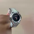 Stylish GUOU minimalist women's quartz watch with silver steel band and black dial. - Silver Black