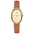 Vintage style ladies oval gold watch with light brown leather strap and rhinestone dial - Light Brown Leather Oval Dial (51145)