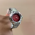 GUOU elegant women's quartz watch with red dial and silver stainless steel strap - Silver Red