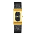 Elegant vintage women's quartz watch with gold rectangular case and black leather strap - Black Gold Leather Square Dial (13088)