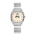 Reloj de cuarzo cuadrado con pingüino lindo y correa de acero plateada para estudiantes - Plata Amarillo