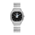 Reloj de cuarzo de pingüino con esfera negra cuadrada y correa de acero plateada - Plata Negro