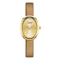GEDI vintage women's quartz watch featuring an oval gold dial and brown leather strap - Gold Case Gold Dial Bronze Strap