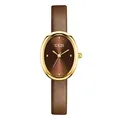 Montre quartz GEDI femme élégante, boîtier doré ovale et bracelet en cuir brun - Boîtier Doré Cadran Café Bracelet Café Foncé