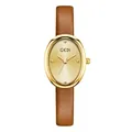 GEDI elegant women's quartz watch with a gold oval case and vintage brown leather strap. - Gold Case Gold Dial Light Coffee Strap