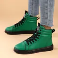 Vibrant green high-top leather fashion boots with black laces and thick soles for casual wear - 35 / Green