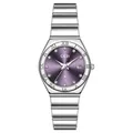 Elegante reloj de cuarzo GEDI para mujer con esfera púrpura y correa de acero inoxidable - Plata Púrpura