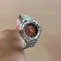 Elegant minimalist silver stainless steel band quartz watch featuring a large brown dial - Silver & Coffee