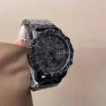 Elegant fashion quartz watch featuring a large black dial and a marble leopard pattern strap - Black Face Leopard Strap (6083)