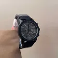 Fashionable black sporty quartz watch with oversized dial and durable silicone strap - Black (6083)