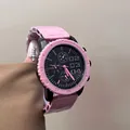 Elegante reloj de cuarzo deportivo para mujer rosa y negro con esfera grande funcional - Rosa (6083)